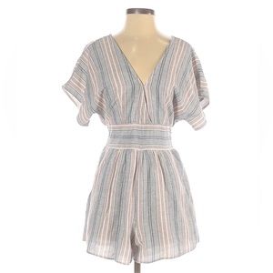 American Eagle Light Blue Striped Linen Romper